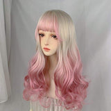 Hivava Kawaii Cute Platinum Gradient Pink Long Curly Lolita Wig