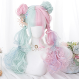 Hivava Japanese Harajuku Pink Mint Mixed Princess Wig Kawaii Daily Long Curly Hair Lolita Wig