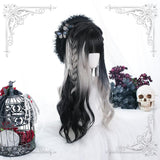 Hivava Irregular Black Grey Gradient Long Curly Wig