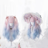 Hivava Lolita Pink Blue Gradient Long Curly Wig