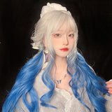 Hivava White Blue Mixed Large Wavy Long Curly Wig