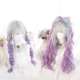 Hivava Lolita Cute Platinum Blue Purple Gradient Curly Wig