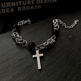 Hivava CROSS BLACK PEARL CHAIN BRACELET