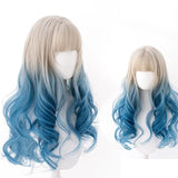 Hivava White Blue Mixed Large Wavy Long Curly Wig