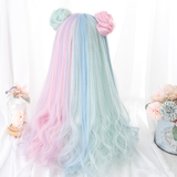 Hivava Japanese Harajuku Pink Mint Mixed Princess Wig Kawaii Daily Long Curly Hair Lolita Wig