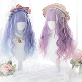 Hivava Long Curly Mixed Blue/Purple Pink Ombre Lolita Cosplay Wig