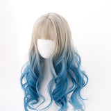 Hivava White Blue Mixed Large Wavy Long Curly Wig