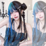 Hivava eGirl Gradiente Front Side Blue Narutal Black Wig