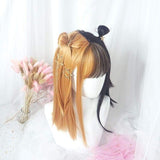 Hivava Half Orange Half Black Mixed Double Color Girl Wig