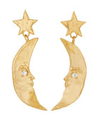 Hivava gold  Needle Ins Niche Asymmetric Star Moon Earrings Fashionable Personalized Design Pearl Earrings