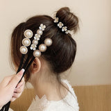 Hivava Woman Elegant Pearl Hair Bun Maker Tool Girl Flower Pontail Band Hairstyle Donut Hair Accessories Braider Twist Headwear Bow