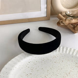 Hivava  -  Winter Solid Velvet Bezel Women Girl Broadside Hair Bands  Pearl Cross Headband Hair Hoop Fashion Black Leather Braided Hairband