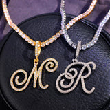 Hivava New Cursive Letters Cubic Zirconia Chain Intial Name Necklace Hip Hop Jewelry Gold Silver Color CZ 26 Alphabet Pendant Necklaces