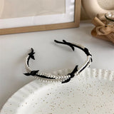 Hivava  -  Winter Solid Velvet Bezel Women Girl Broadside Hair Bands  Pearl Cross Headband Hair Hoop Fashion Black Leather Braided Hairband