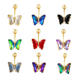 Hivava  Colorful Crystal Butterfly Navel Earring 16G 10mm Surgical Steel Belly Button Piercing Rings Woman Ear Lobe Stud Body Jewelry