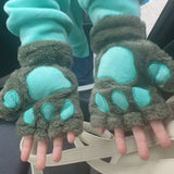 Hivava 1Pair Women Girl Lovely Bear Plush Cat Paw Claw Gloves Winter Faux Fur Cute Kitten Fingerless Mittens Christmas Halloween Gloves