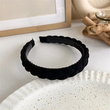 Hivava  -  Winter Solid Velvet Bezel Women Girl Broadside Hair Bands  Pearl Cross Headband Hair Hoop Fashion Black Leather Braided Hairband