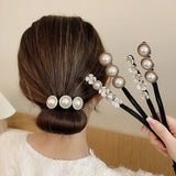 Hivava Woman Elegant Pearl Hair Bun Maker Tool Girl Flower Pontail Band Hairstyle Donut Hair Accessories Braider Twist Headwear Bow