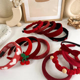 Hivava  -  Vintage Red Womens Headband Woolen Velvet Hair Band Headwear Girl Wide Side Sponge Hair Hoop Christmas New Year Hair Accessories