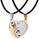 Hivava Couple Heart Necklace Cute Cartoon Cat Pendant Necklace Simple Color Black Animal Necklace Jewelry Gift For Girl Boys