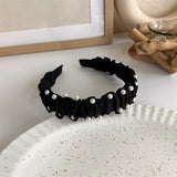 Hivava  -  Winter Solid Velvet Bezel Women Girl Broadside Hair Bands  Pearl Cross Headband Hair Hoop Fashion Black Leather Braided Hairband