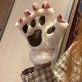 Hivava 1Pair Women Girl Lovely Bear Plush Cat Paw Claw Gloves Winter Faux Fur Cute Kitten Fingerless Mittens Christmas Halloween Gloves