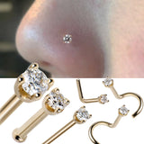 Hivava  5PCS Surgical Steel Zircon Gem Bone Nose Stud Piercing Earring Anodized Gold Silver Color Nose Ring Prong Nose Body Jewelry