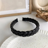 Hivava  -  Winter Solid Velvet Bezel Women Girl Broadside Hair Bands  Pearl Cross Headband Hair Hoop Fashion Black Leather Braided Hairband