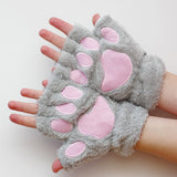 Hivava 1Pair Women Girl Lovely Bear Plush Cat Paw Claw Gloves Winter Faux Fur Cute Kitten Fingerless Mittens Christmas Halloween Gloves