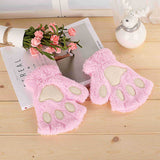 Hivava 1Pair Women Girl Lovely Bear Plush Cat Paw Claw Gloves Winter Faux Fur Cute Kitten Fingerless Mittens Christmas Halloween Gloves