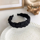 Hivava  -  Winter Solid Velvet Bezel Women Girl Broadside Hair Bands  Pearl Cross Headband Hair Hoop Fashion Black Leather Braided Hairband