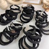 Hivava  -  Winter Solid Velvet Bezel Women Girl Broadside Hair Bands  Pearl Cross Headband Hair Hoop Fashion Black Leather Braided Hairband