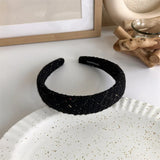 Hivava  -  Winter Solid Velvet Bezel Women Girl Broadside Hair Bands  Pearl Cross Headband Hair Hoop Fashion Black Leather Braided Hairband