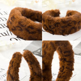 Hivava Leopard Velvet Headbands Plush Wide Women Solids Hair Hoop Bands Winter Girls Dress Elastic Hairbands Hair Accessories Headwear