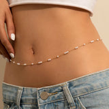 Hivava  Cute Kpop Boho Simulate Pearl Thin Belt Waist Beads Chain Jeans Delicate Body Jewelry Women Harness Fashion Natural Decorations