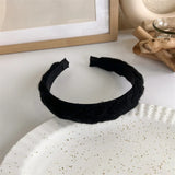 Hivava  -  Winter Solid Velvet Bezel Women Girl Broadside Hair Bands  Pearl Cross Headband Hair Hoop Fashion Black Leather Braided Hairband