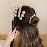 Hivava Woman Elegant Pearl Hair Bun Maker Tool Girl Flower Pontail Band Hairstyle Donut Hair Accessories Braider Twist Headwear Bow