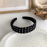 Hivava  -  Winter Solid Velvet Bezel Women Girl Broadside Hair Bands  Pearl Cross Headband Hair Hoop Fashion Black Leather Braided Hairband