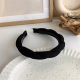 Hivava  -  Winter Solid Velvet Bezel Women Girl Broadside Hair Bands  Pearl Cross Headband Hair Hoop Fashion Black Leather Braided Hairband