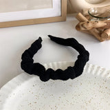 Hivava  -  Winter Solid Velvet Bezel Women Girl Broadside Hair Bands  Pearl Cross Headband Hair Hoop Fashion Black Leather Braided Hairband