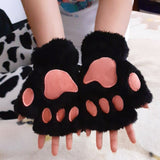 Hivava 1Pair Women Girl Lovely Bear Plush Cat Paw Claw Gloves Winter Faux Fur Cute Kitten Fingerless Mittens Christmas Halloween Gloves