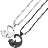 Hivava Couple Heart Necklace Cute Cartoon Cat Pendant Necklace Simple Color Black Animal Necklace Jewelry Gift For Girl Boys