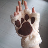 Hivava 1Pair Women Girl Lovely Bear Plush Cat Paw Claw Gloves Winter Faux Fur Cute Kitten Fingerless Mittens Christmas Halloween Gloves