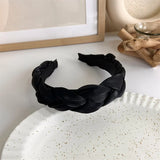 Hivava  -  Winter Solid Velvet Bezel Women Girl Broadside Hair Bands  Pearl Cross Headband Hair Hoop Fashion Black Leather Braided Hairband