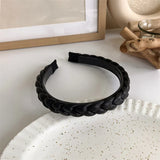 Hivava  -  Winter Solid Velvet Bezel Women Girl Broadside Hair Bands  Pearl Cross Headband Hair Hoop Fashion Black Leather Braided Hairband