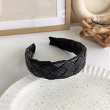 Hivava  -  Winter Solid Velvet Bezel Women Girl Broadside Hair Bands  Pearl Cross Headband Hair Hoop Fashion Black Leather Braided Hairband