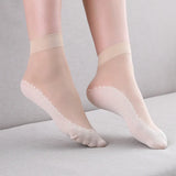 Hivava  New 1Pair Spring Summer Women Soft Socks Casual Non-Slip Bottom Splice Fashion Transparent Ladies Girls Thin Silk Sock