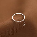 Hivava  -  Simple Tassel Bead Pendant Rings Punk Silver Color Circle Geometric Tassel Chain Rings for Women Open Ring With Chain Jewelry