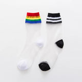 Hivava  Summer Women Ultrathin Transparent Socks Meias Harajuku Striped Crystal Socks Glass Silk Sock Calcetines Mujer