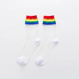 Hivava  Summer Women Ultrathin Transparent Socks Meias Harajuku Striped Crystal Socks Glass Silk Sock Calcetines Mujer